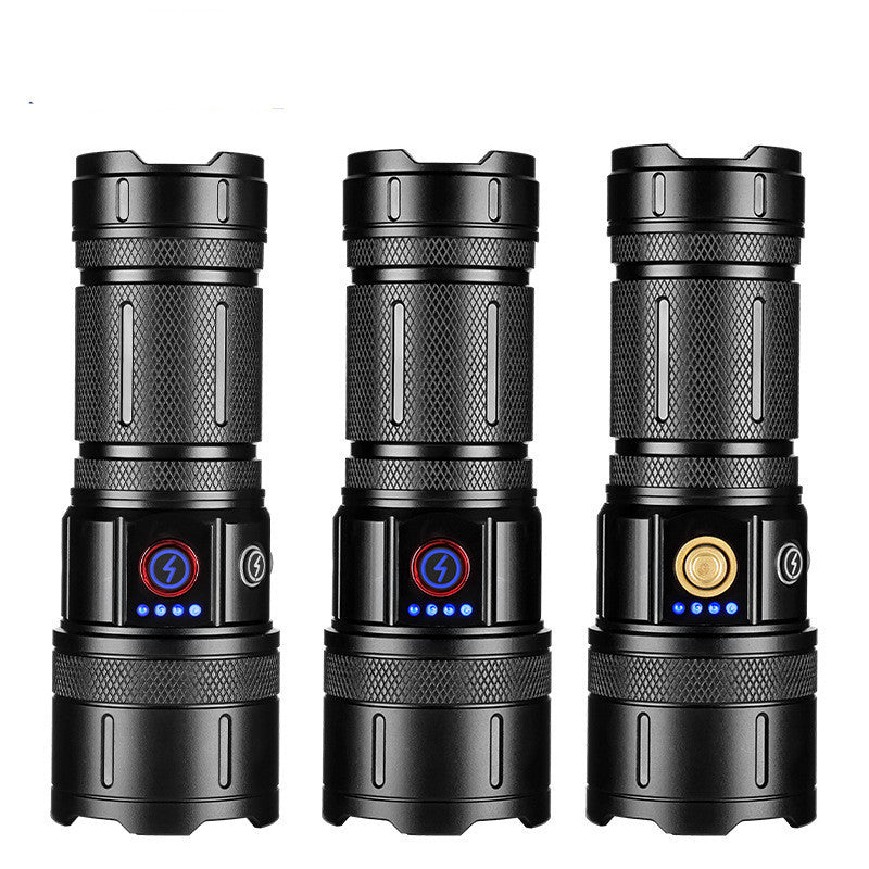 Cross-border new multi-functional outdoor white laser flashlight charging capacity display output LED emergency strong light flashlight