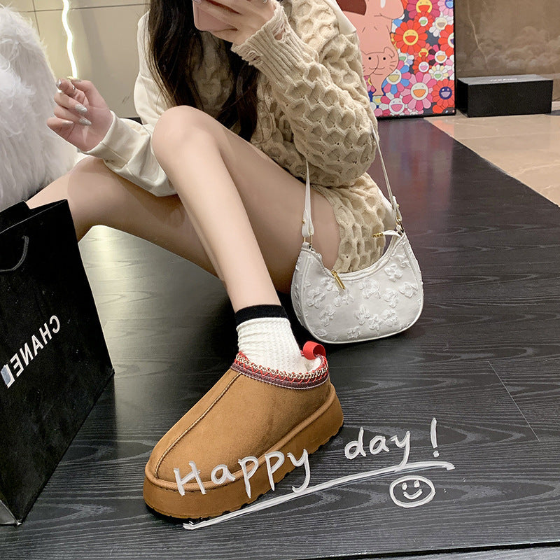 Snow boots for women  winter foreign trade warm thick sole heelless toe-cap half drag large size cotton shoes wholesale foreign trade same style