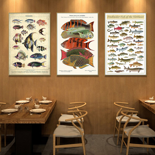 Fish pattern hanging painting Luya fish seafood shop restaurant Tsing Yi fish mural shrimp crab fish picture aquarium decorative painting