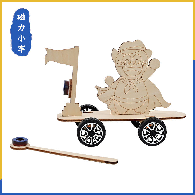 Magnetic trolley new homemade simple scientific experiment kindergarten handmade DIY fun assembly technology small production meow