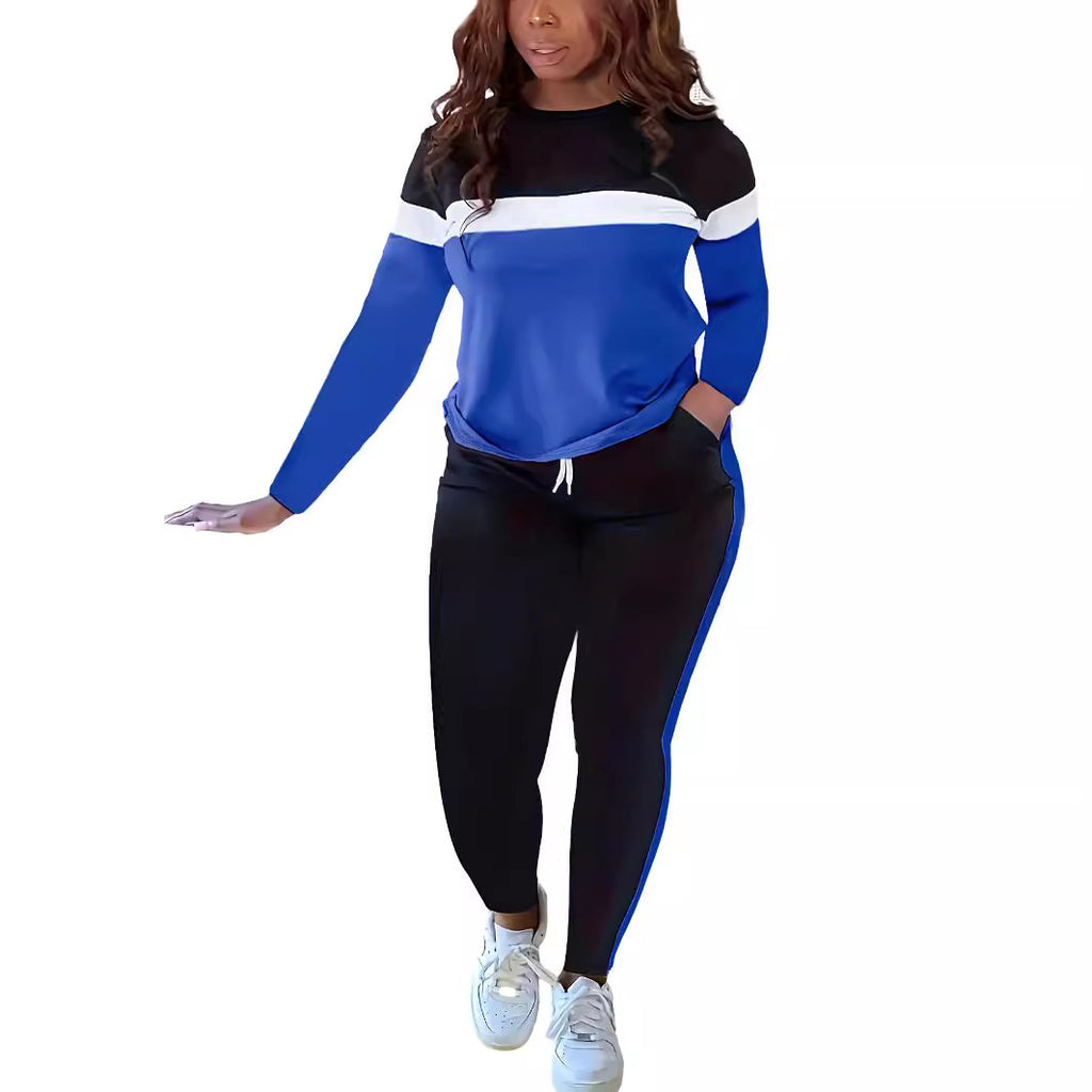 S390843 Striped splicing long-sleeved pants set women's  new product fashion women's clothing independent station casual long-sleeved