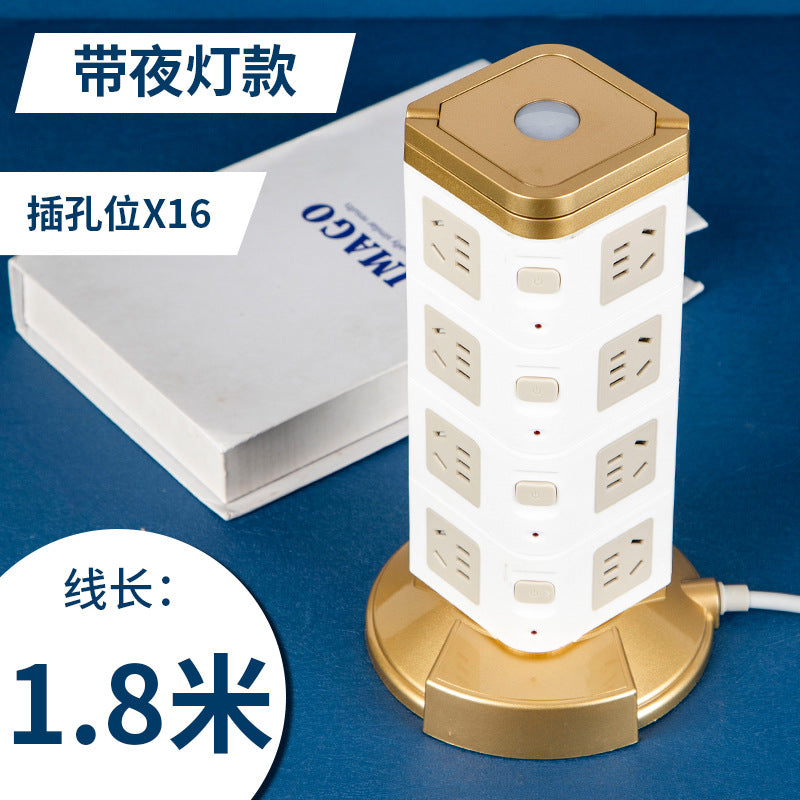 Multifunctional smart socket long line night light plug strip multi-hole plug-in board usb plug-in tower office vertical plug-in