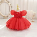 Ready-to-ship new bubble sleeve children's formal dress, floral tulle princess dress, baby girl's first birthday dress