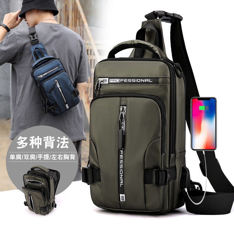 Cross-border new men's multi-functional breast bag fashionable and casual shoulder messenger bag strong and durable outdoor small backpack