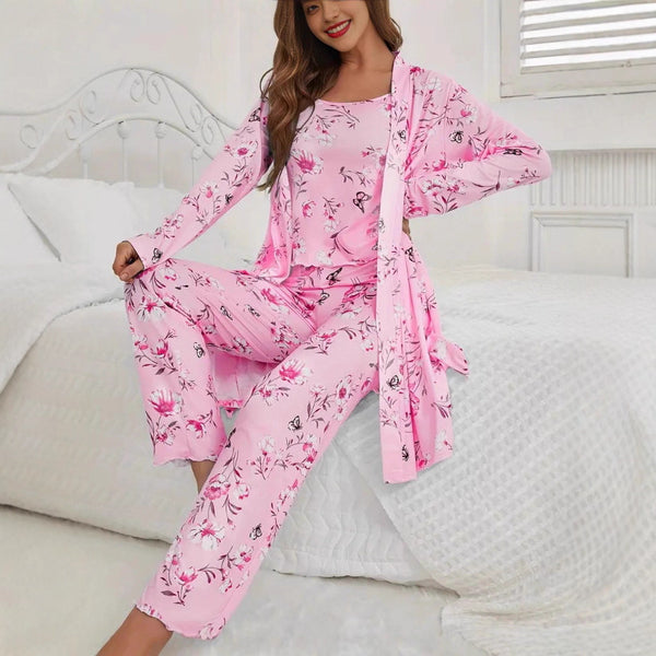 Ingredients Casual Flowers 3-Stitch Full Fabric Casual Clothes Elastic Bathrobes Seasonal Weave and Printed Pajama Set