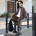 boys' casual cardigan two-piece set: trendy new fashion leopard print loose fit spring/autumn outfit for older boys