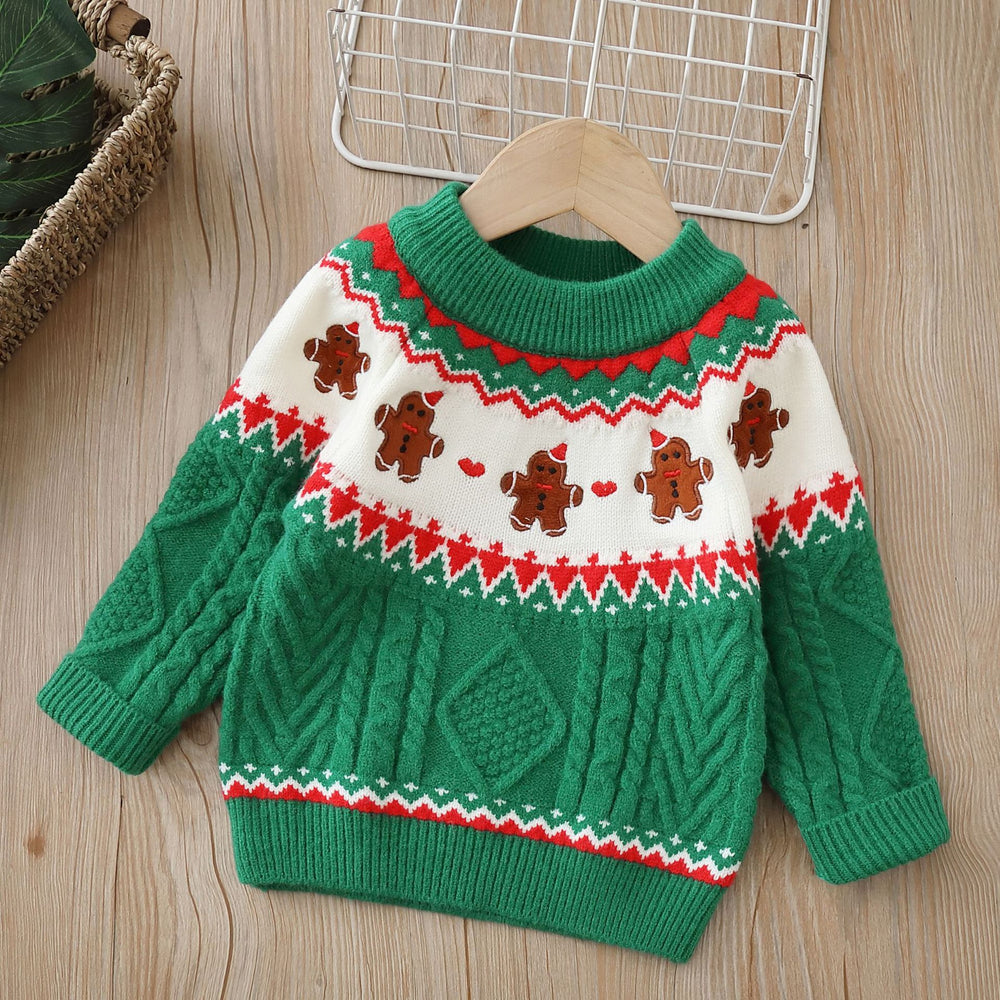 christmas kids' sweater - fleece-lined, extra thick, cartoon bear design, versatile knit base layer for boys and girls
