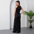 C7356 cross-border   fashion women's sequin textured slit evening gown dress