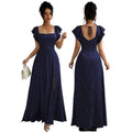 fashionsummernew arrival square collar ruffle sleeves waist slimming lookelegance jacquard slit dress for women
