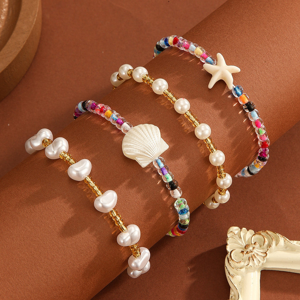 Bohemian bracelet set wholesale - european & american cross-border jewelry - starfish, seashell, beach-themed colorful seed bead & pearl bracelets