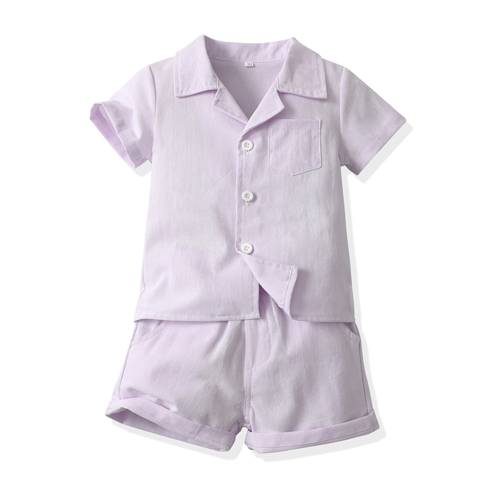 Wholesale boys' clothing sets: new summer styles - dopamine cotton stand collar comfort short-sleeve shirts for boys' summer wear