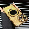 Suitable for apple 17pro mobile phone case, four-corner water ripple glitter mirror magnetic holder iphone16 protective cover