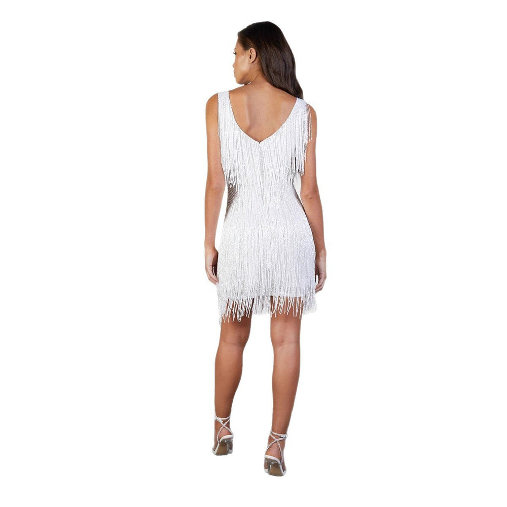 Wish amazon aliexpress 2026 new low-cut v-neck sexy sleeveless pencil midi dress with tassel detail - ins style