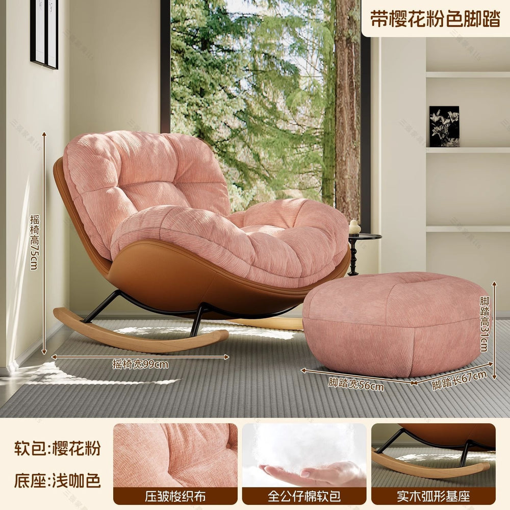 Small pink eggshell rocking chair recliner balcony for home living room single sofa chair casual lazy sofa for sleeping