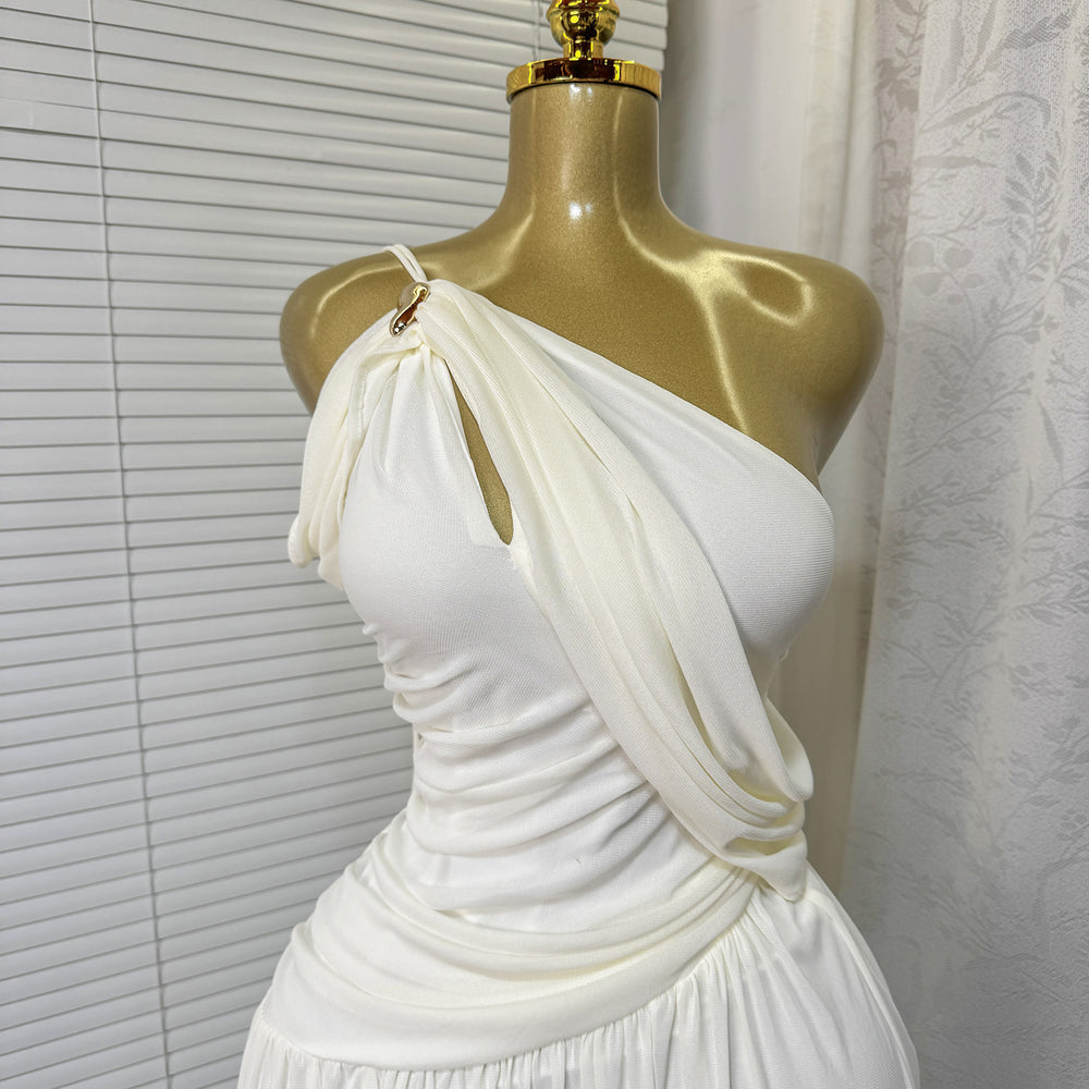 fashionsummer oblique shoulder twist-off shoulder sense of design long skirt sexy dress long skirt