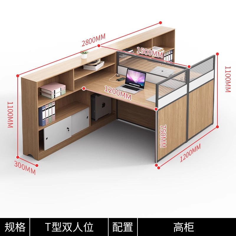 Modern minimalist office desk and chair set - double/6-seat workstation for office use