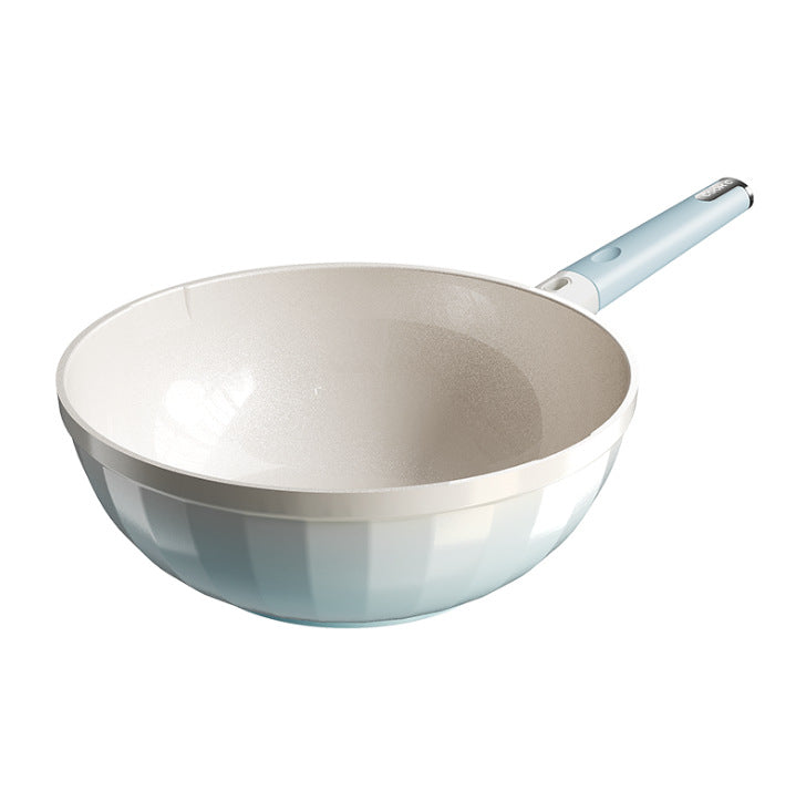 New titanium ceramic wok - zero fluorocarbon coating, non-stick, suitable for home use, flat bottom, ideal for gas and induction cooktops