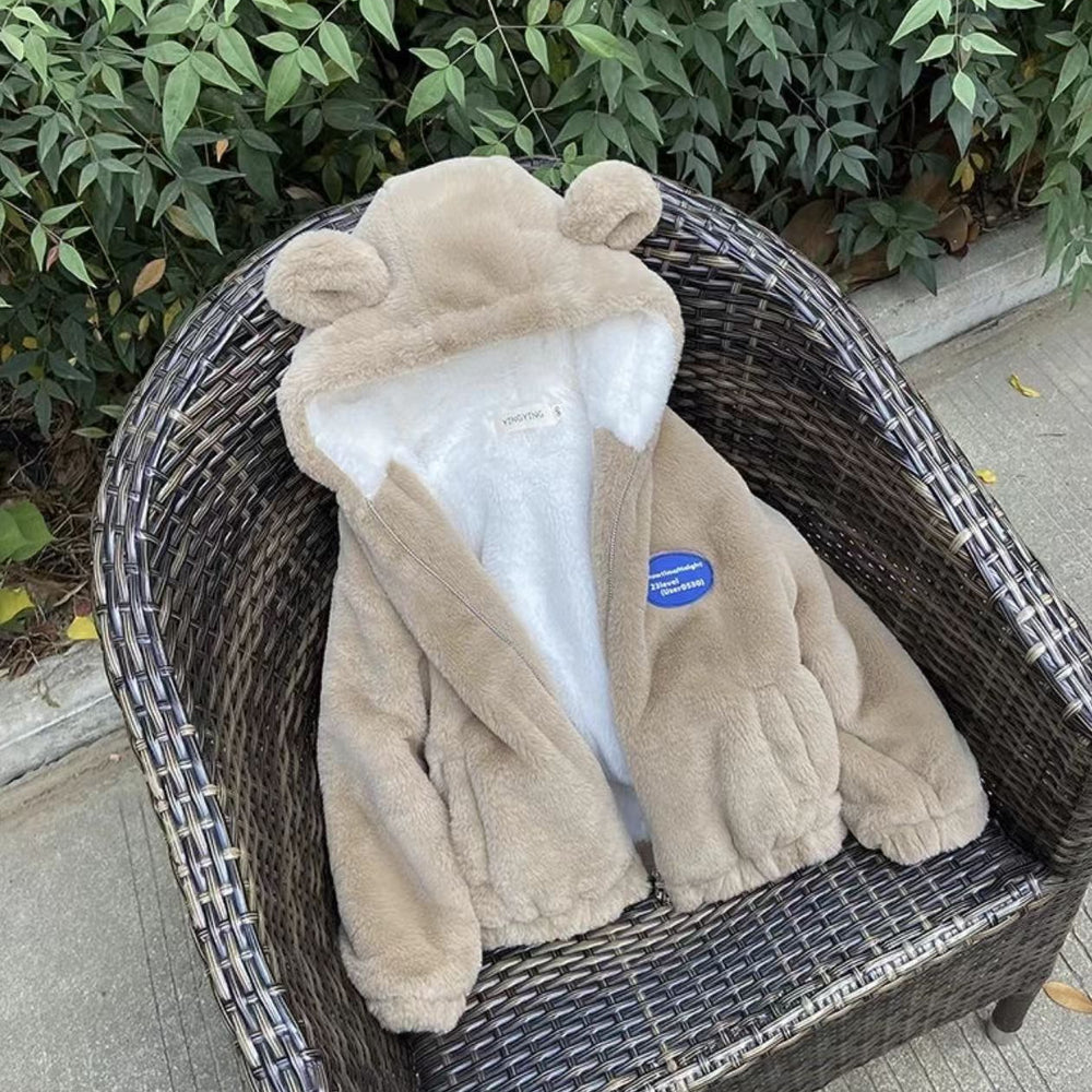 Kids' fleece-lined hooded zip-up jacket: cute and cozy winter warmth for baby boys and girls