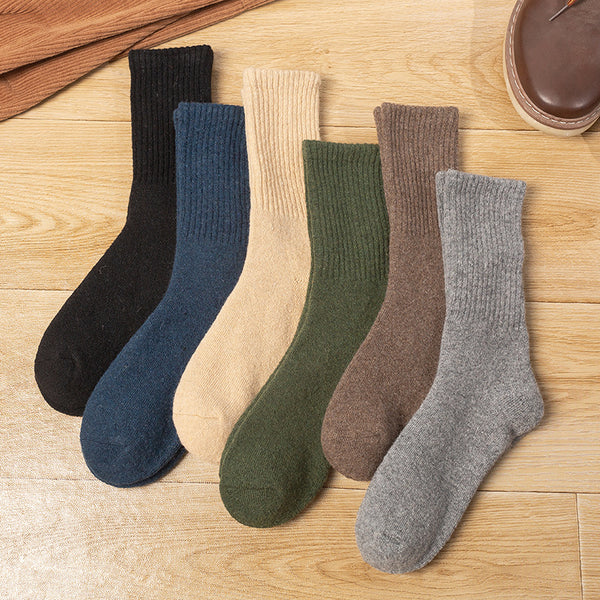 Socks men's autumn and winter medium tube socks thickened warm solid color sweat-absorbing terry stockings breathable wool sports towel socks