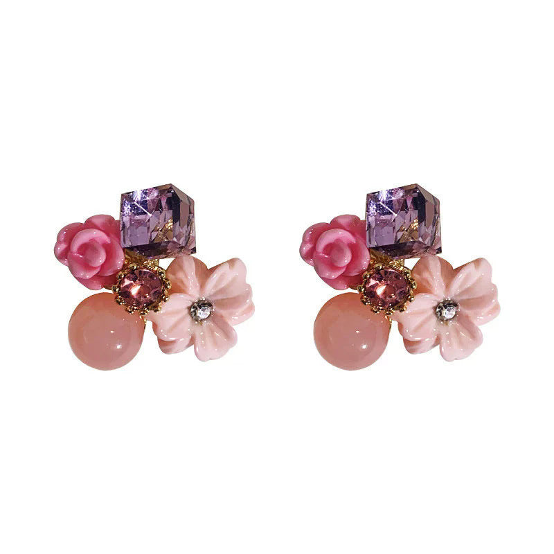 Holiday blooms: unique pink floral earrings - new spring collection for women, high-end studs with a niche design