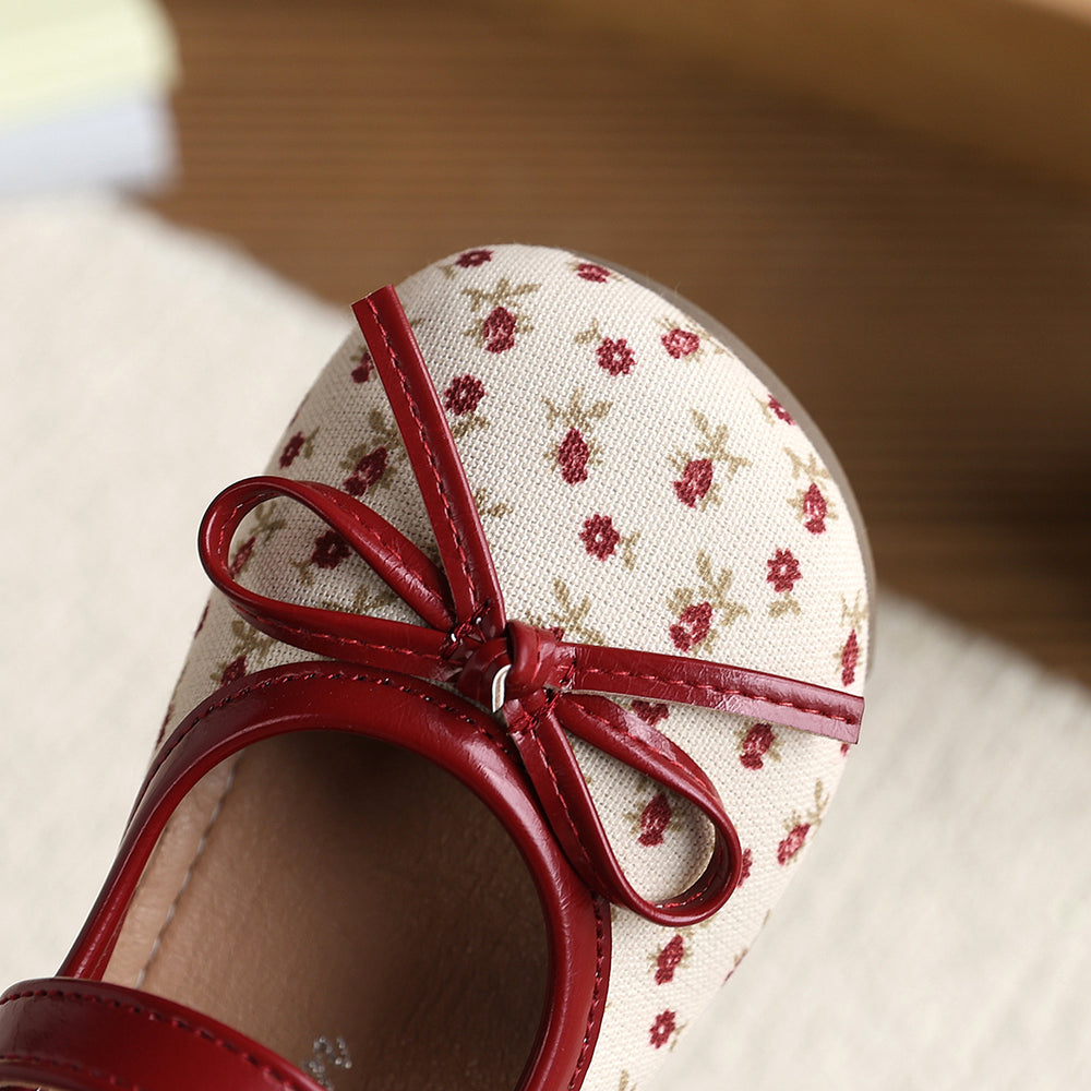 Vancahao girls' fashionable low-cut leather shoes,  spring/autumn new collection, children's bow-tie princess shoes, toddler flats