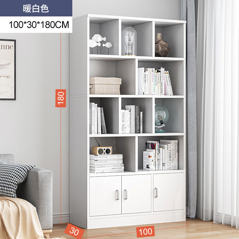 Simple bookshelf floor-to-ceiling against the wall, living room shelf layered storage rack, storage cabinet integrated, simple household bookcase