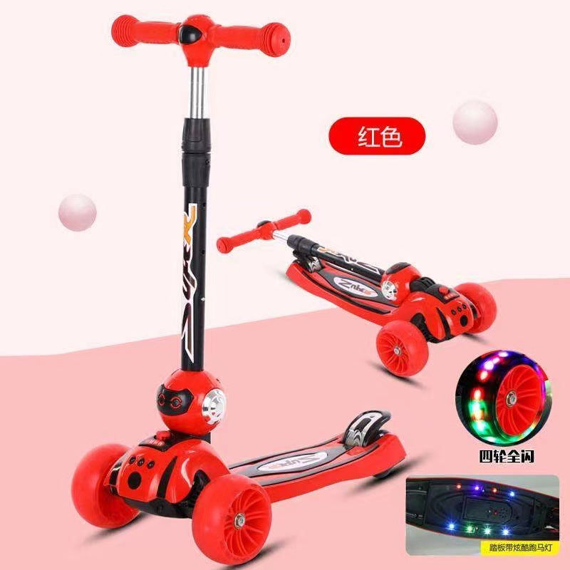 Children's four-wheel flash scooter, adjustable height children's toy scooter for 2-6 years old, supplied by the manufacturer