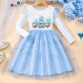 Kids' long-sleeve crewneck dress with letter print and mesh overlay