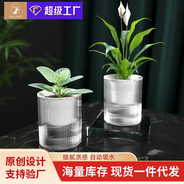 Special for lazy people, self-absorbing flower pot, transparent hydroponic utensils, plastic imitation glass hydroponic flower pot, special for green basket