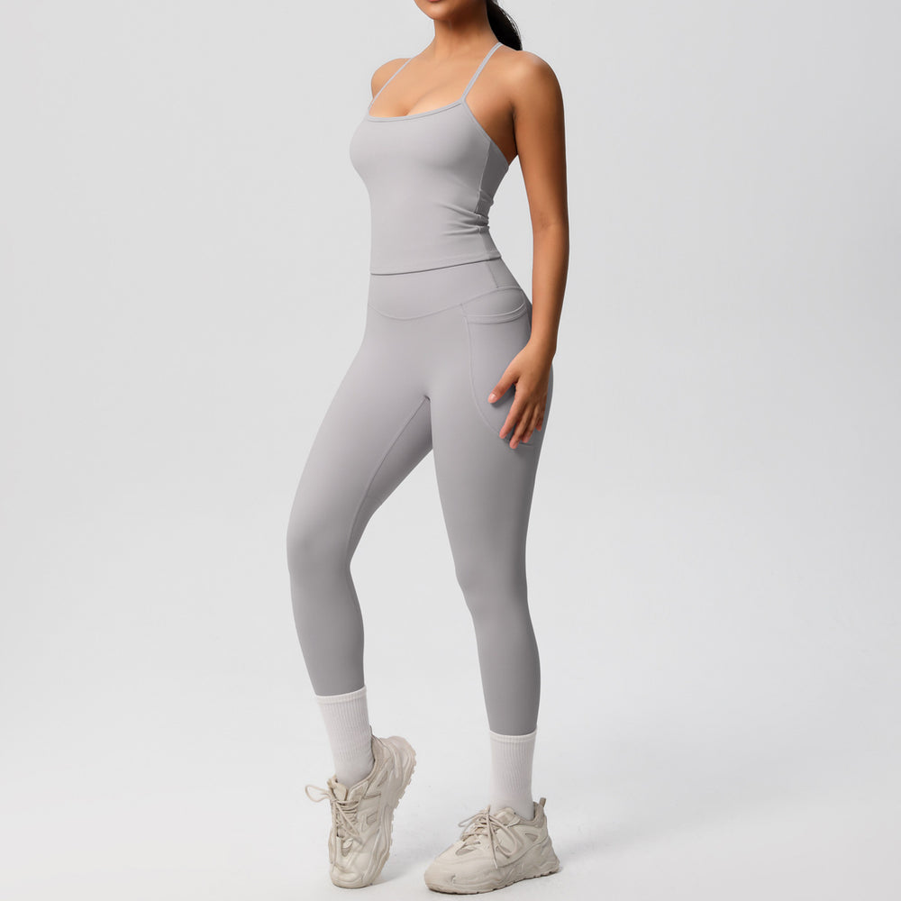 fashion tight yoga brushed vest sports casual outdoor running fitness yoga clothes two-piece set for women