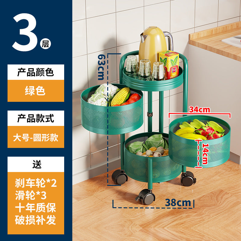 360-degree rotating vegetable organizer, kitchen floor-standing multi-tier round storage rack, dedicated basket storage for vegetables