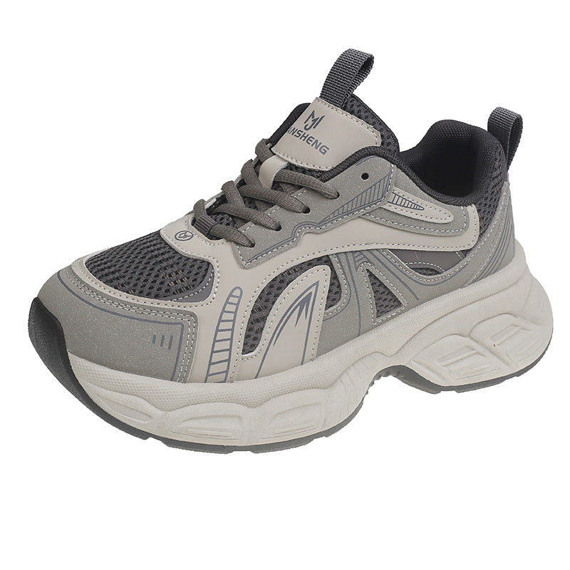 Mesh breathable chunky sole dad sneakers for women, new autumn 2026 collection, double strap lightweight height increasing athletic casual shoes