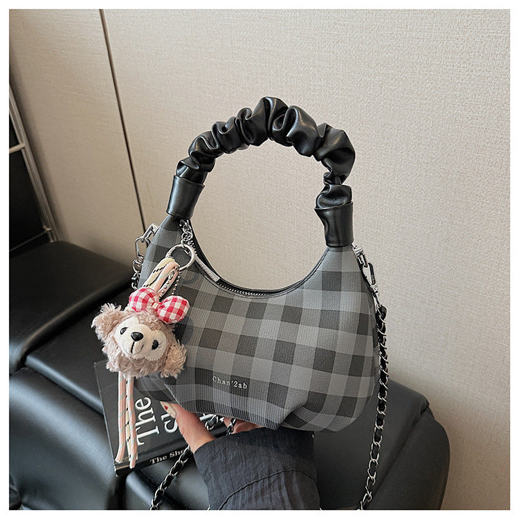 Cross-border 2025 summer new casual plaid shoulder bag female college student schoolbag portable large-capacity messenger bag