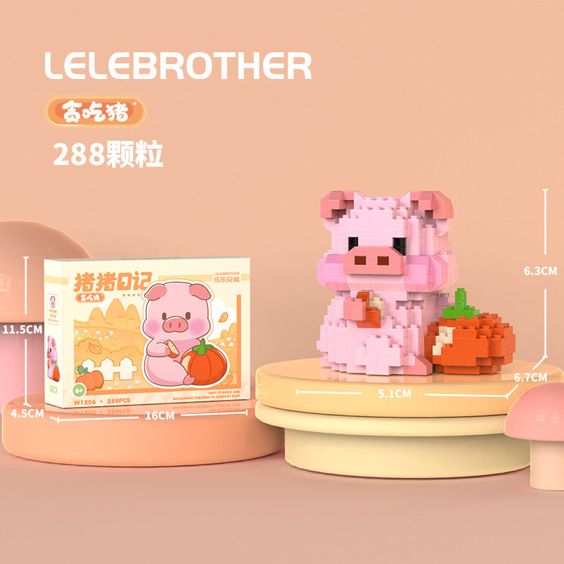Compatible with lego micro building blocks: piggy diary kids' toys diy assembly cartoon trendy toys for street vending wholesale