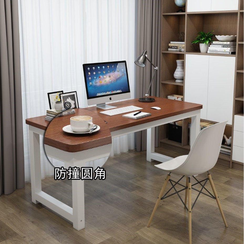 Rounded corner computer desk - home office student study table - simple writing desk - rectangular bedroom office desk