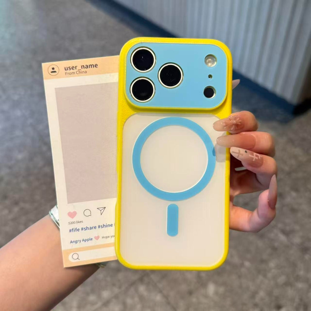 Suitable for apple 17pro mobile phone case summer candy contrasting color iphone16 anti-fall dopamine fine hole magnetic suction case