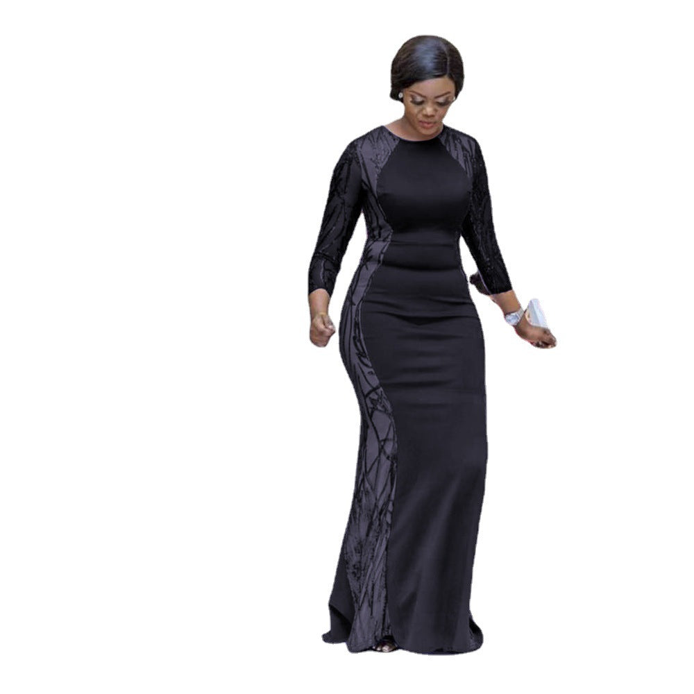 new european and american style evening gown dress, african women's clothing,  slimming and figure-flattering floor-length maxi dress