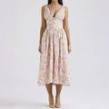 summer new women's clothing  cross-border fashionable and elegant v-neck printed waist-cinching camisole dress