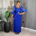 African plus size women's fashion bubble sleeve dress - european and american style party evening beaded sequin high waist gown