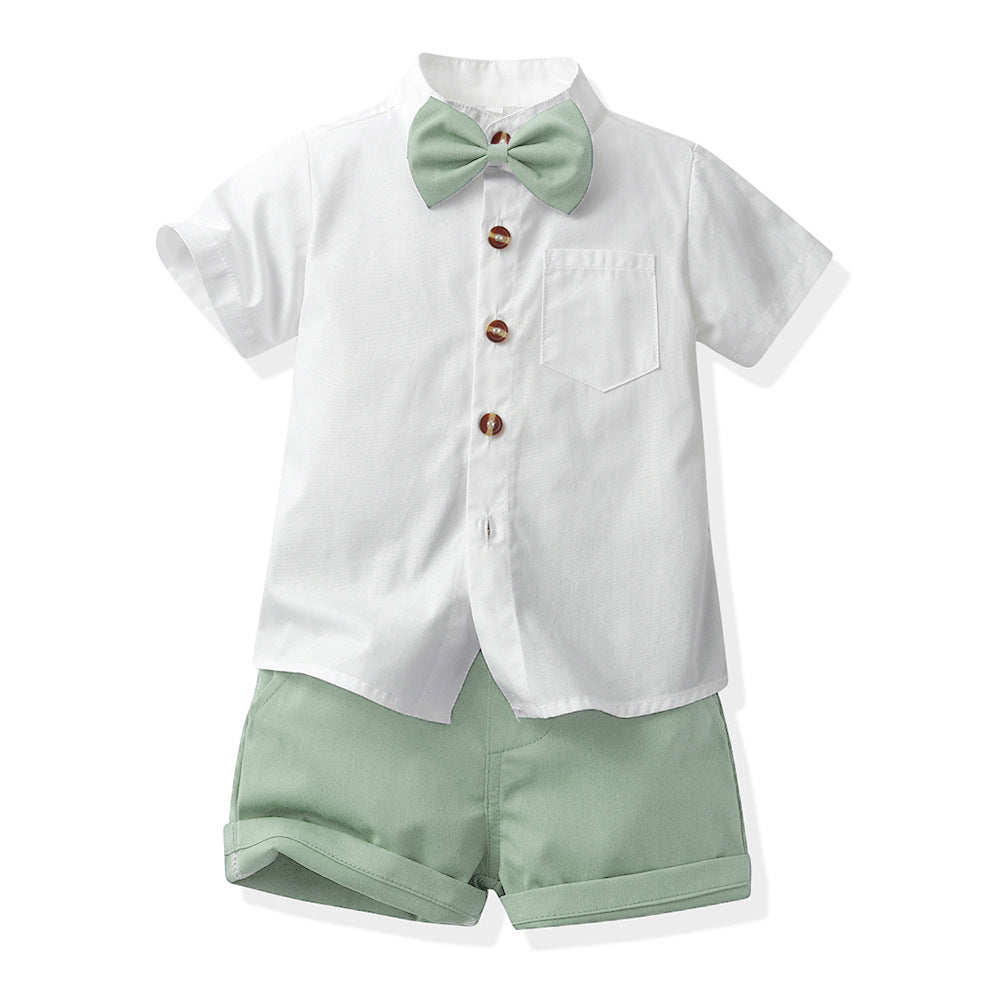 Wholesale children's first birthday performance outfit from source manufacturer: stand collar, new summer korean style, boys' short-sleeved performance/choir uniform