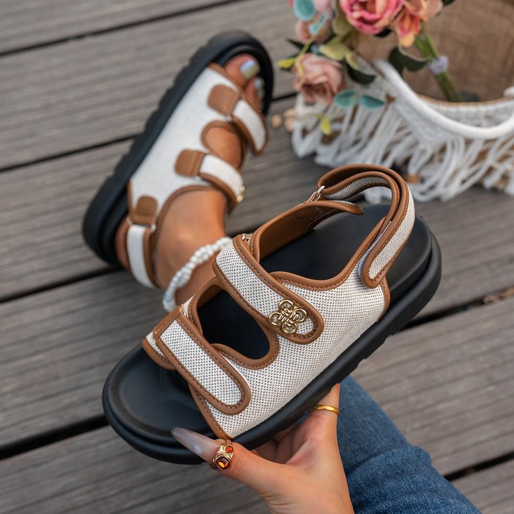Summer plus sizeexport denim velcro high heel thick sole sandals new arrival cross-border fashionroman women