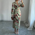 european and american women's clothing spring/summer hot seller: fashionable casual style plant print long maxi dress - a-line skirt