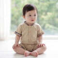 Infant & toddler  new style chic baby plaid smiley face snap-closure short-sleeve turn-down collar romper - summer all-cotton bodysuit