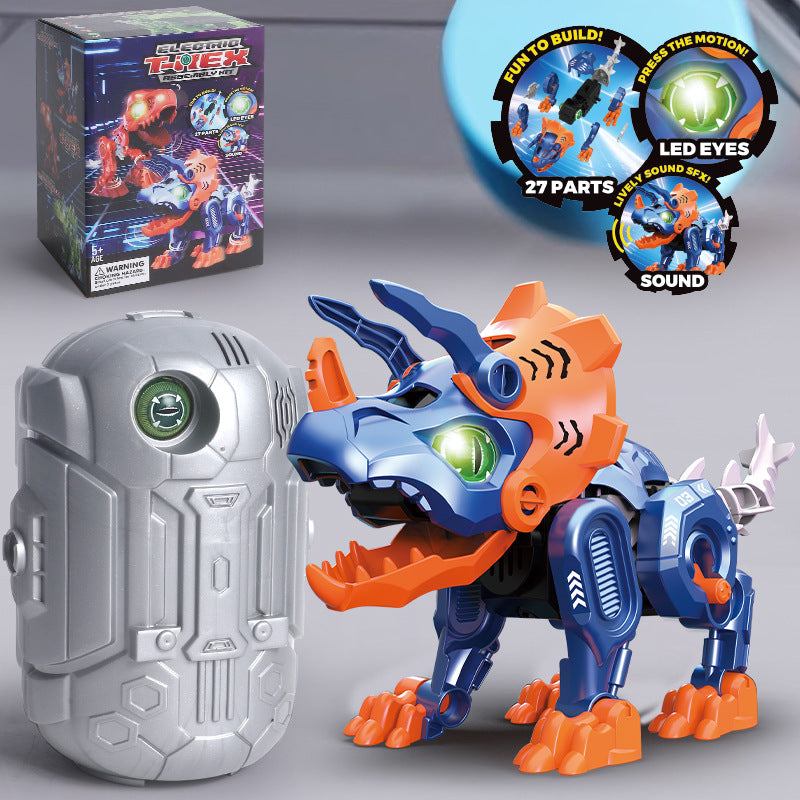 new arrival egg-shaped dinosaur deformation disassembly and assembly triceratops tyrannosaurus rex eyes can light up kids boys toys