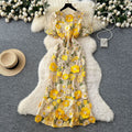French high-end elegant heavy embroidery floral round neck lantern sleeve cinched waist slimming mermaid tail evening gown dress