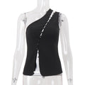 women's spring  new fashion design asymmetrical neck hook-and-eye closure sleeveless tank top - hot girl style