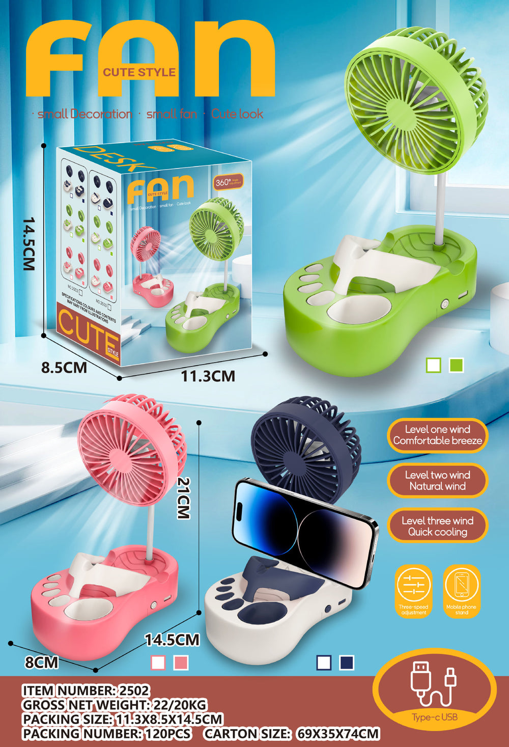 Creative burger mini fan with storage and makeup mirror, usb rechargeable, 3-speed adjustable, multifunctional desktop fan