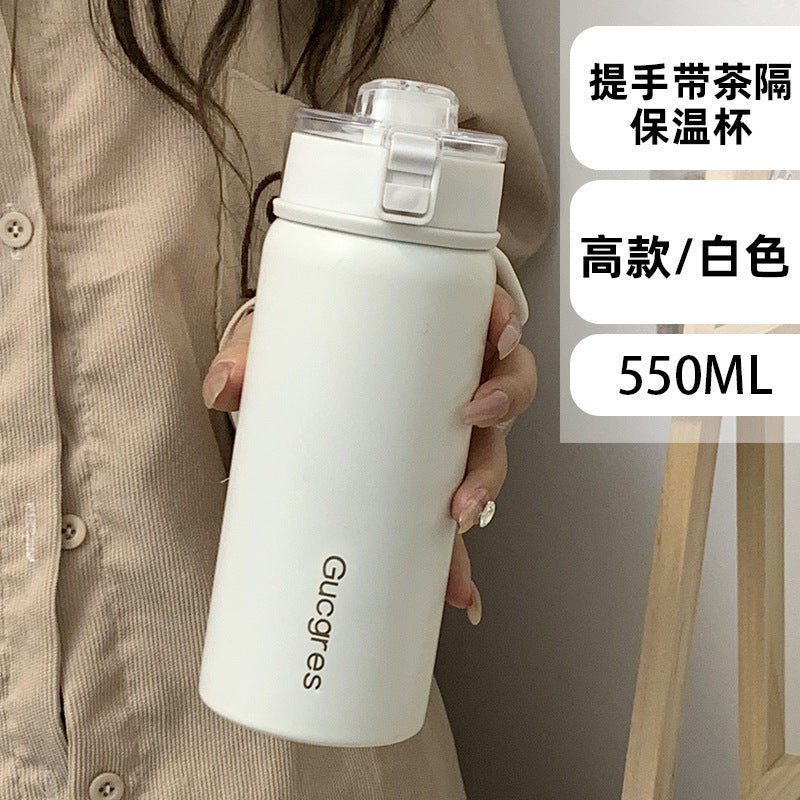 316 food grade girls casual portable water cup muji flat replacement handle thermos cup good-looking cup with tea separator
