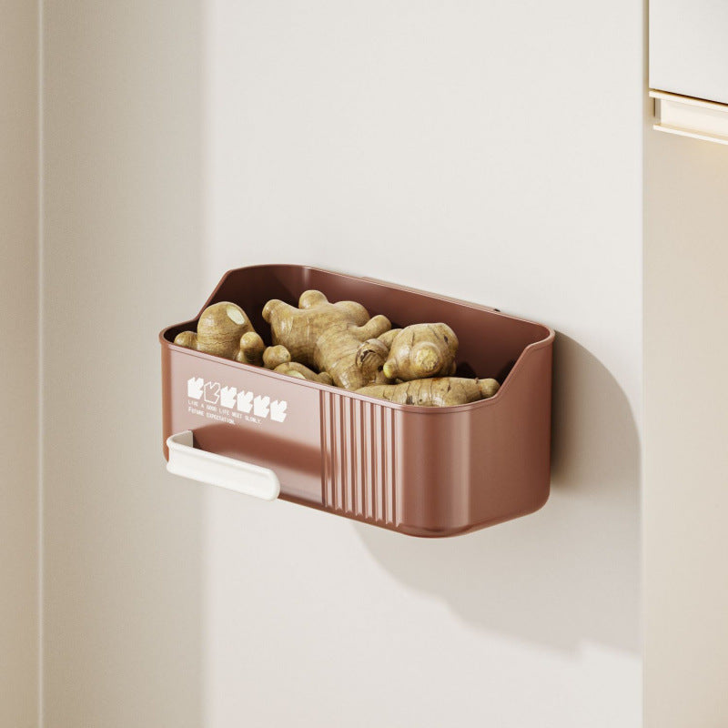 Kitchen rack, onion, ginger, garlic storage box, suction cup wall hanging, ginger, garlic storage artifact, no punching, hanging basket for dishes