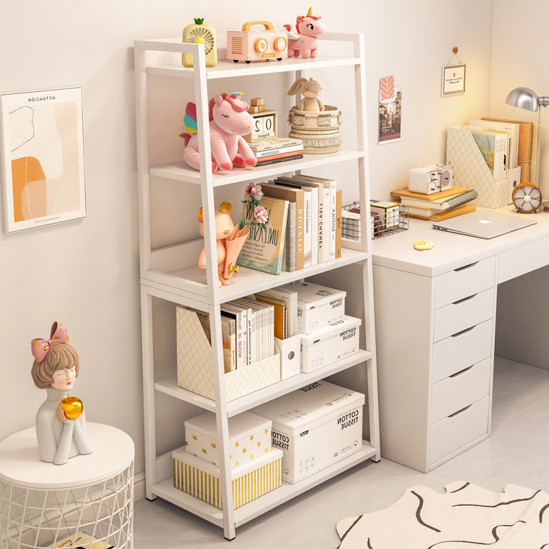 Bookshelf Floor-to-ceiling shelf Multi-layer against the wall Bedroom Home locker Wrought iron storage display Living room trapezoidal shelf
